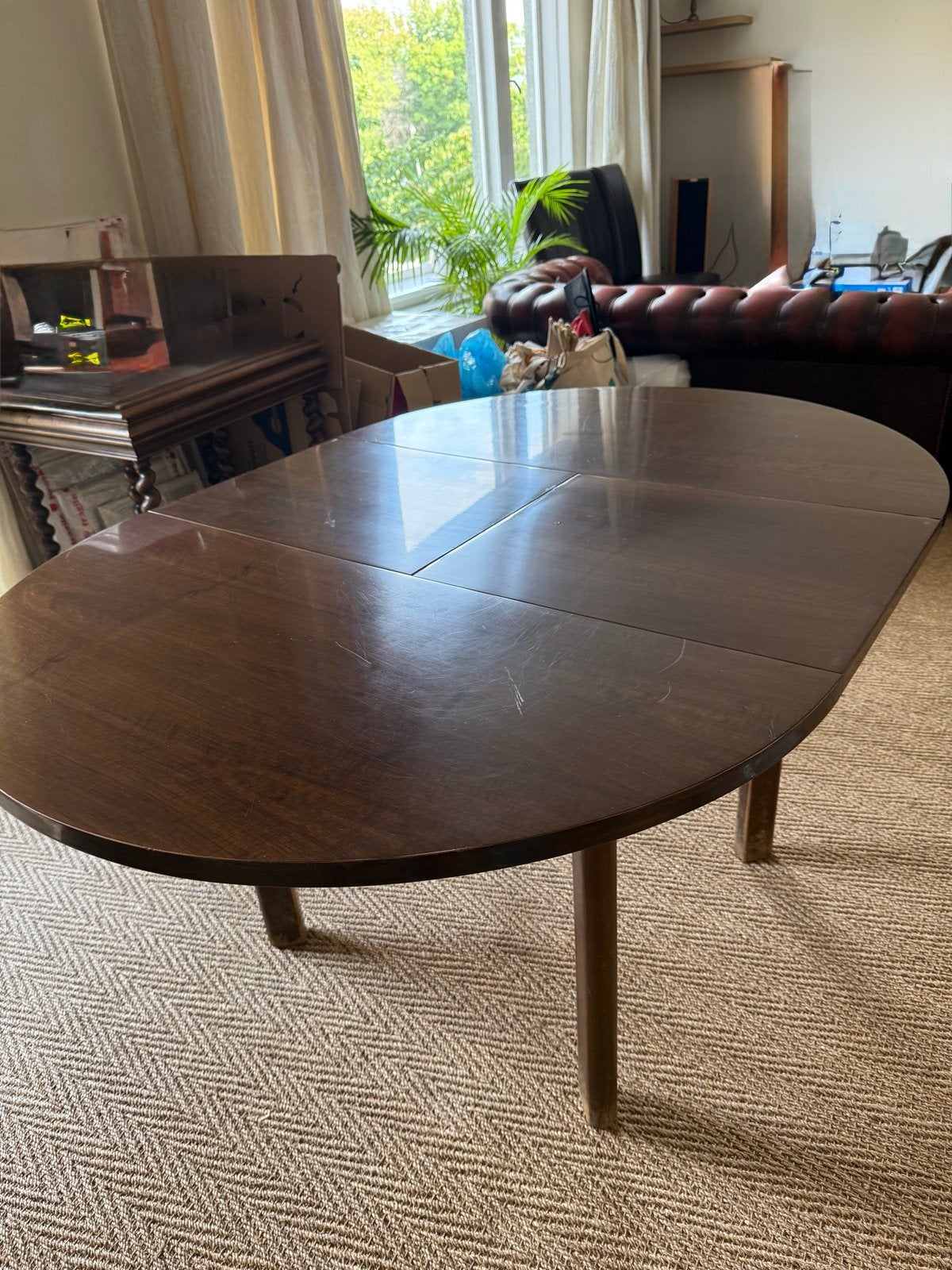 Uitschuifbare ronde eettafel, vintage houten tafel, Antiek en Kunst, Antiek | Meubels | Tafels, Ophalen