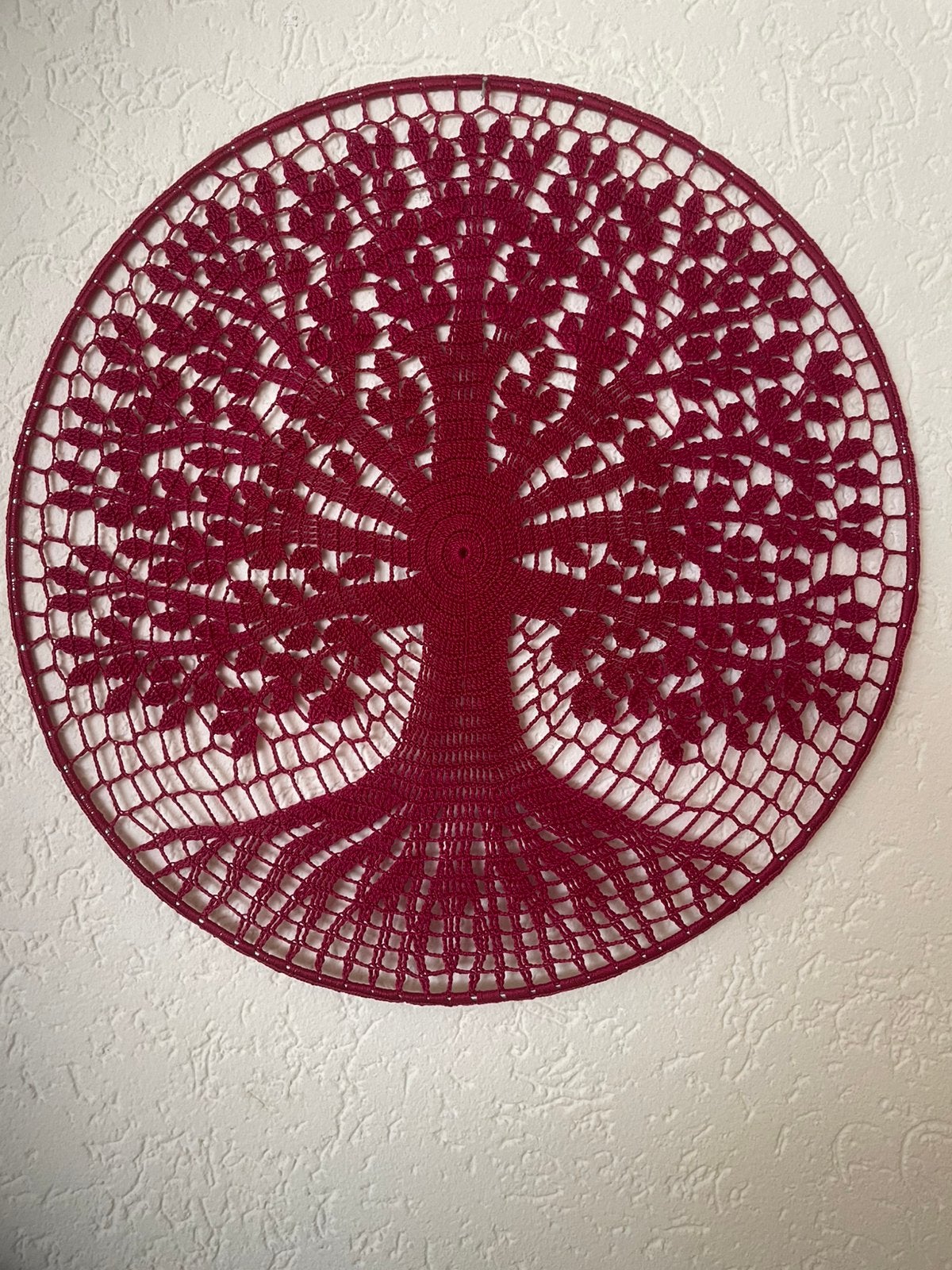 Levensboom gehaakt van dun garen d roze ring 45 cm, Ophalen of Verzenden, Nieuw, Haken, Overige typen