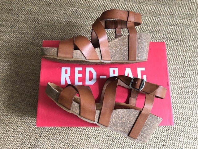 RED RAG sleehak sandalen | Cognac | 38, Bruin, Zo goed als nieuw, RED RAG, Sandalen of Muiltjes