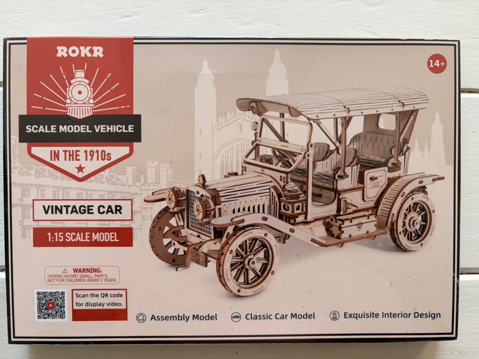ROKR MC801 Vintage Auto Houten Modelbouwset 1:15 Schaal, Overige merken, Auto, Groter dan 1:32, Nieuw