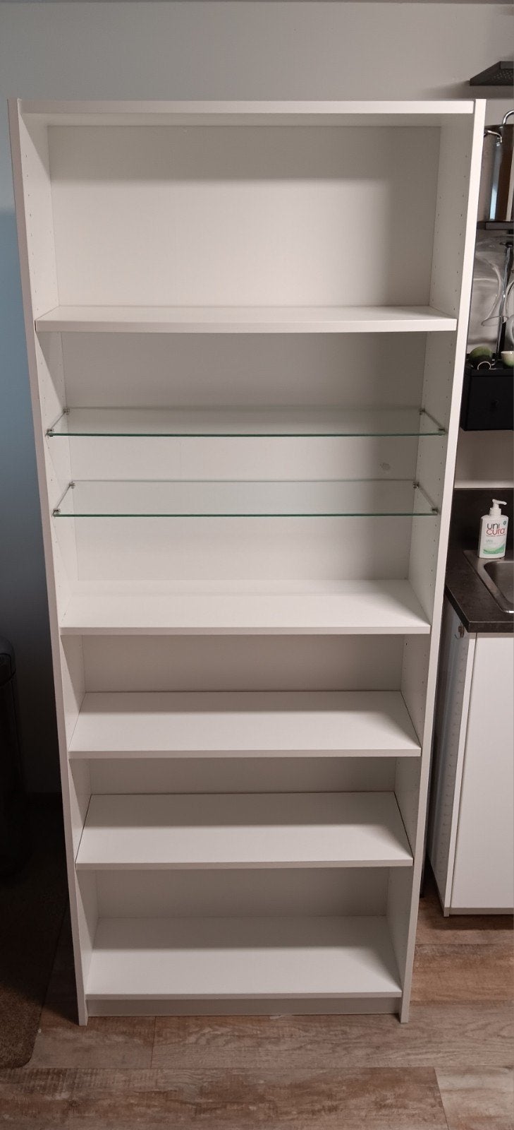 Billy boekenkast met glasplaten, Huis en Inrichting, Kasten | Boekenkasten, Ophalen, Met plank(en), Gebruikt, 50 tot 100 cm