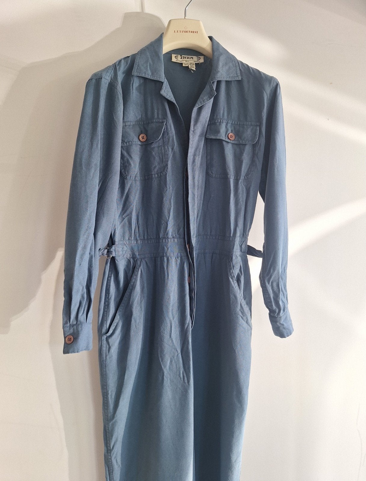 IRRA jumpsuit lange broek onesie XS/S vintage 70s zijde, Blauw, Ophalen of Verzenden, Maat 36 (S), IRRA