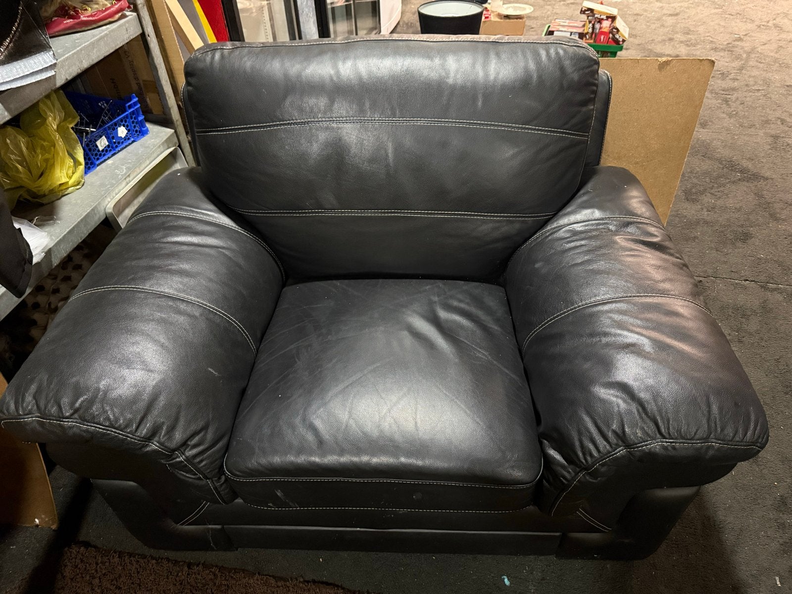 Comfortabele Zwarte Leren Fauteuil - Gebruikt, Ophalen of Verzenden, Gebruikt, Leer, 75 tot 100 cm