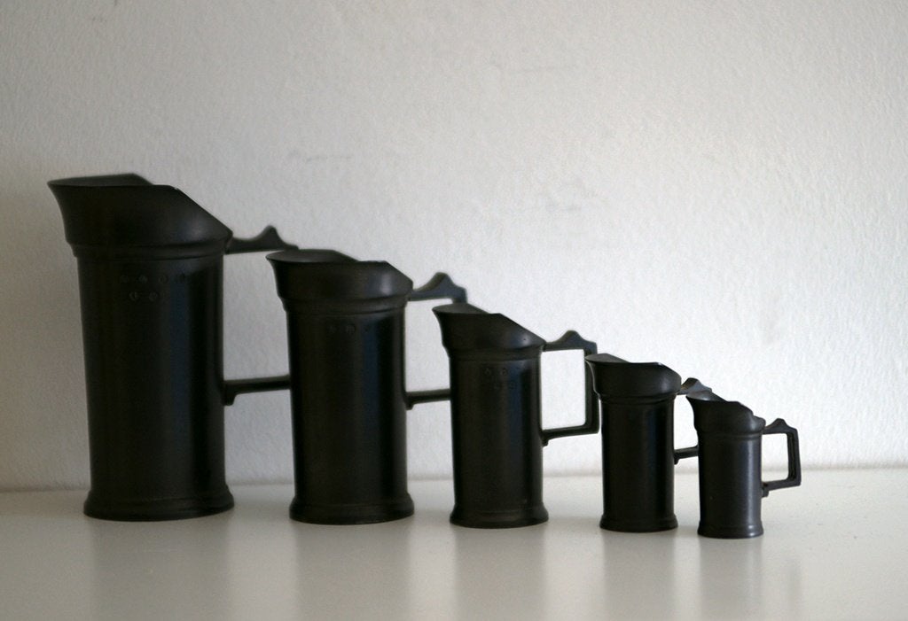 Set van 5 tinnen maatbekers, Antiek en Kunst, Ophalen of Verzenden