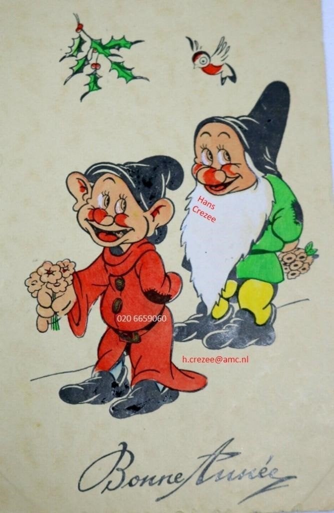 gezocht oud nieuwjaarskaart Disney Sneeuwwitje en 7 dwergen, Ophalen of Verzenden, 1920 tot 1940, Overige thema's