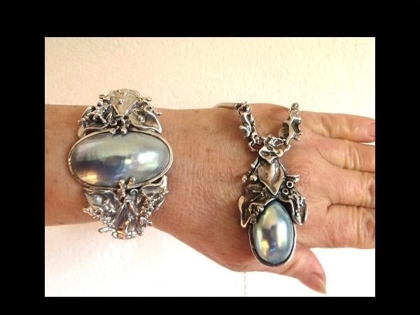 Zilveren Collier en Armband met Bijzonder Design Parelmoer!, Verzenden, Zilver, Overige typen