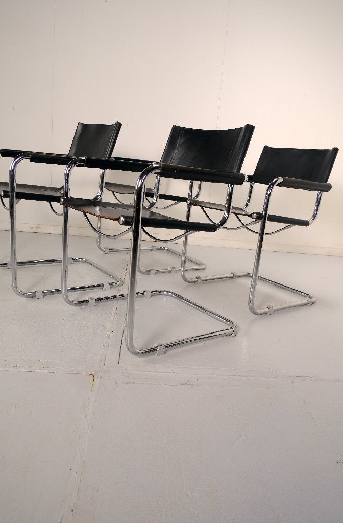 Stoelen (Marcel Breuer, B34, Leer, 4x), Ophalen, Zwart, Bauhaus, modernist, Zo goed als nieuw