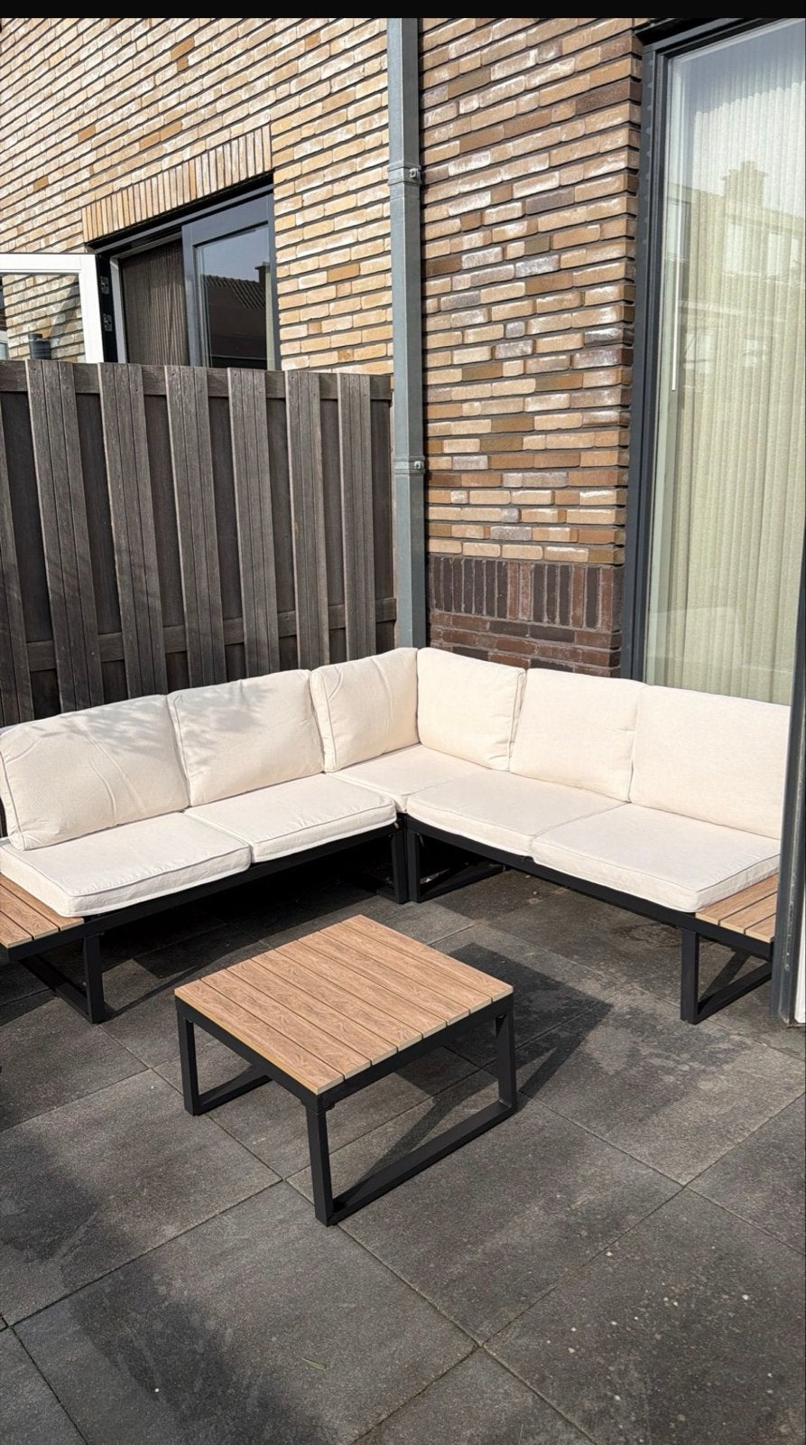 Moderne Tectake Garden Loungeset met Salontafel, Ophalen, 5 zitplaatsen, Aluminium, Zo goed als nieuw