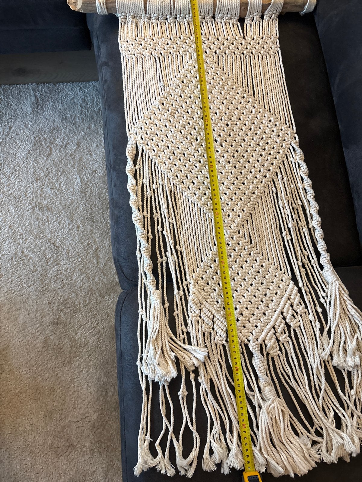 Handgemaakte Macramé Wandhanger - Boho Stijl, Beige, Textiel, Ophalen of Verzenden, Zo goed als nieuw