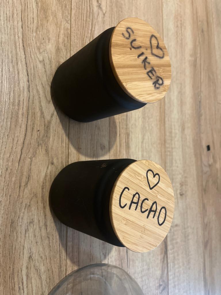 Voorraadpotten Suiker & Cacao met Bamboe Deksel, Ophalen, Zo goed als nieuw, Metaal, Overige merken