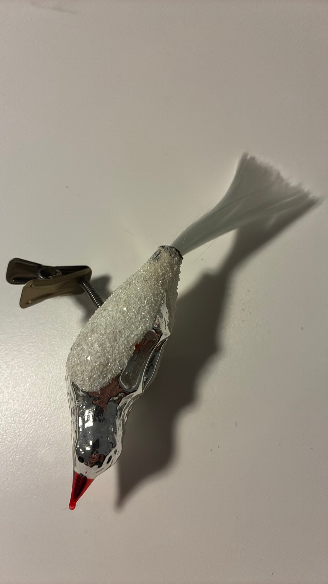 Vintage antieke kerstbal, vogeltje zilver vleugels missen, Ophalen of Verzenden