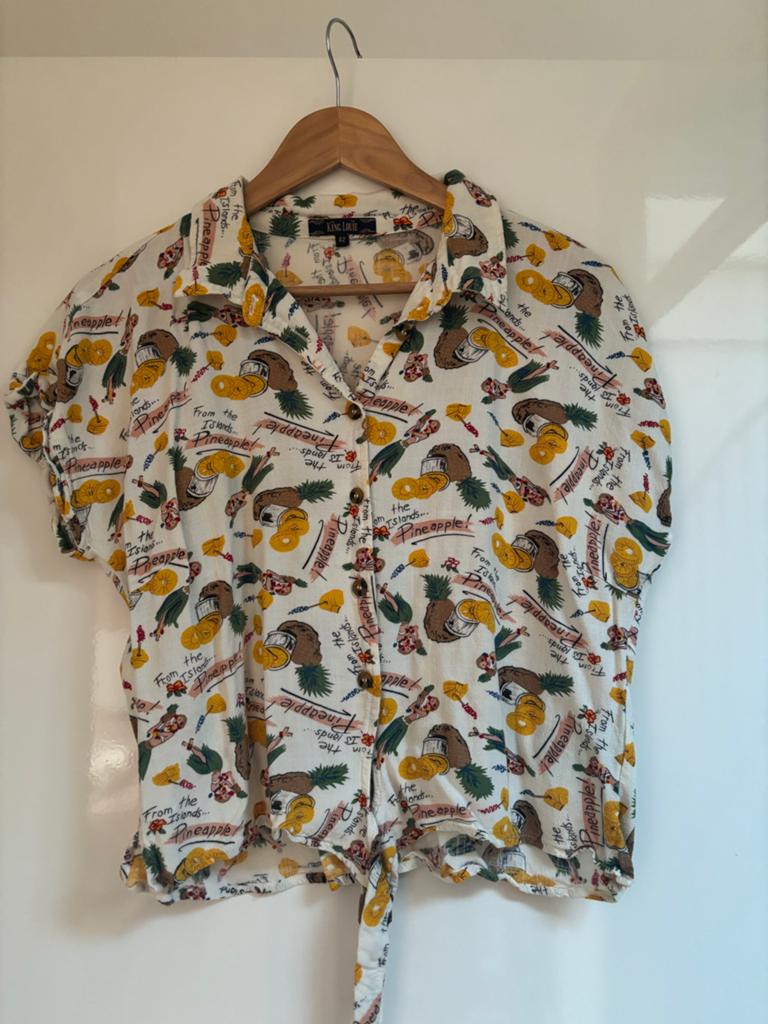King Louie Blouse met Ananasprint - Maat 42 (valt als 40), Ophalen of Verzenden, Gedragen, Maat 38/40 (M), Wit