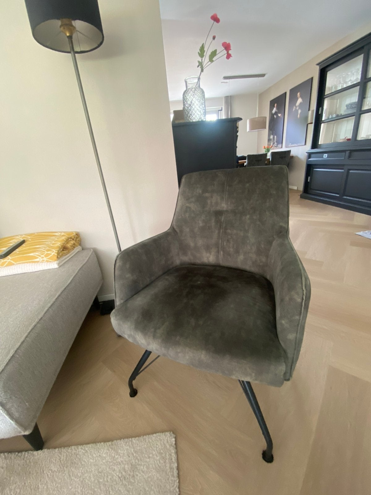 Stoel fauteuil groen met nieuwe viltvoetjes, Huis en Inrichting, Fauteuils, Ophalen, 75 tot 100 cm, Stof, 50 tot 75 cm
