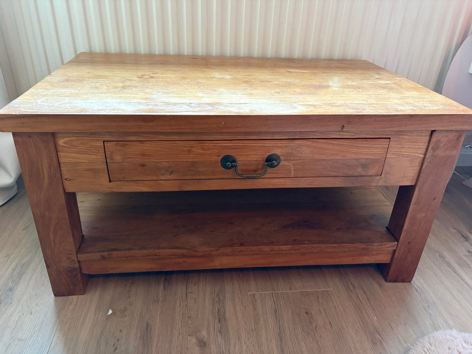 Stevige Teakhouten Salontafel, Ophalen, Gebruikt, Teakhout, 50 tot 100 cm