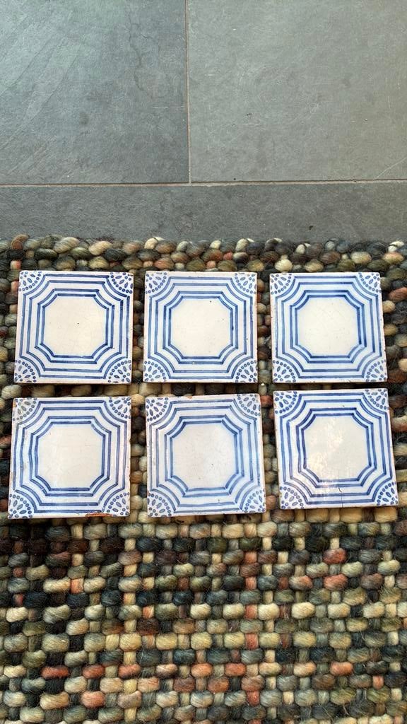 6 Franse blauwe tegels, Antiek en Kunst, Ophalen of Verzenden