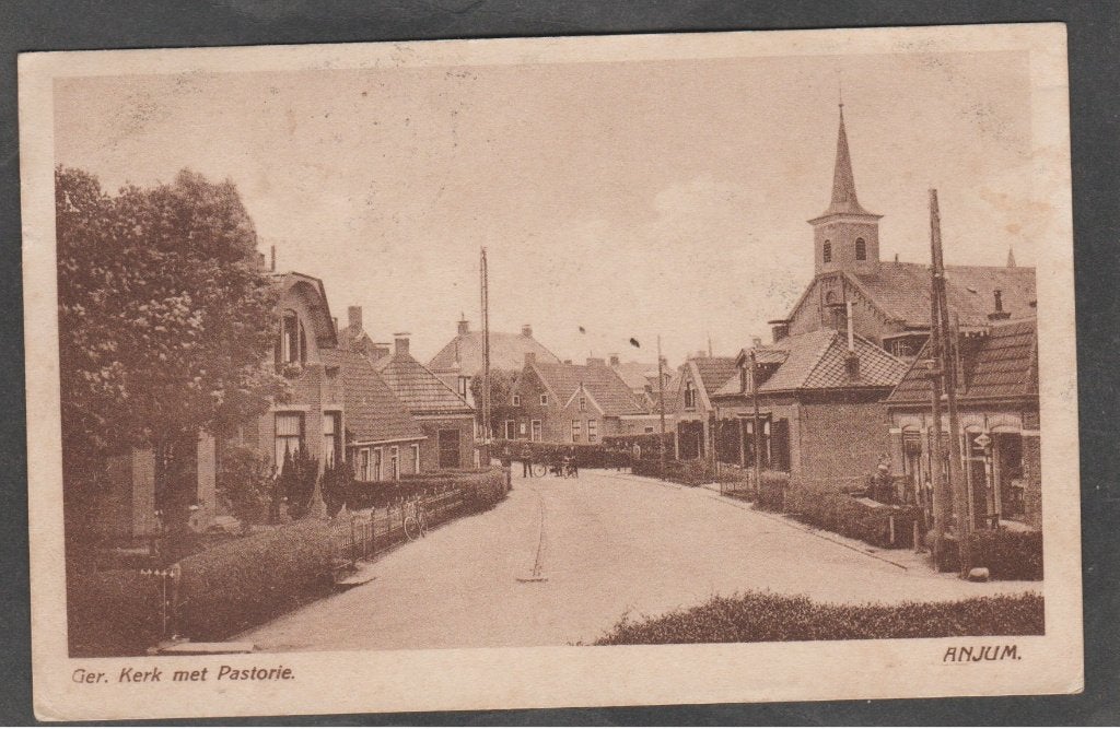 anjum  dorpsgezicht met  geref. kerk, Verzenden, 1920 tot 1940, Gelopen, Friesland