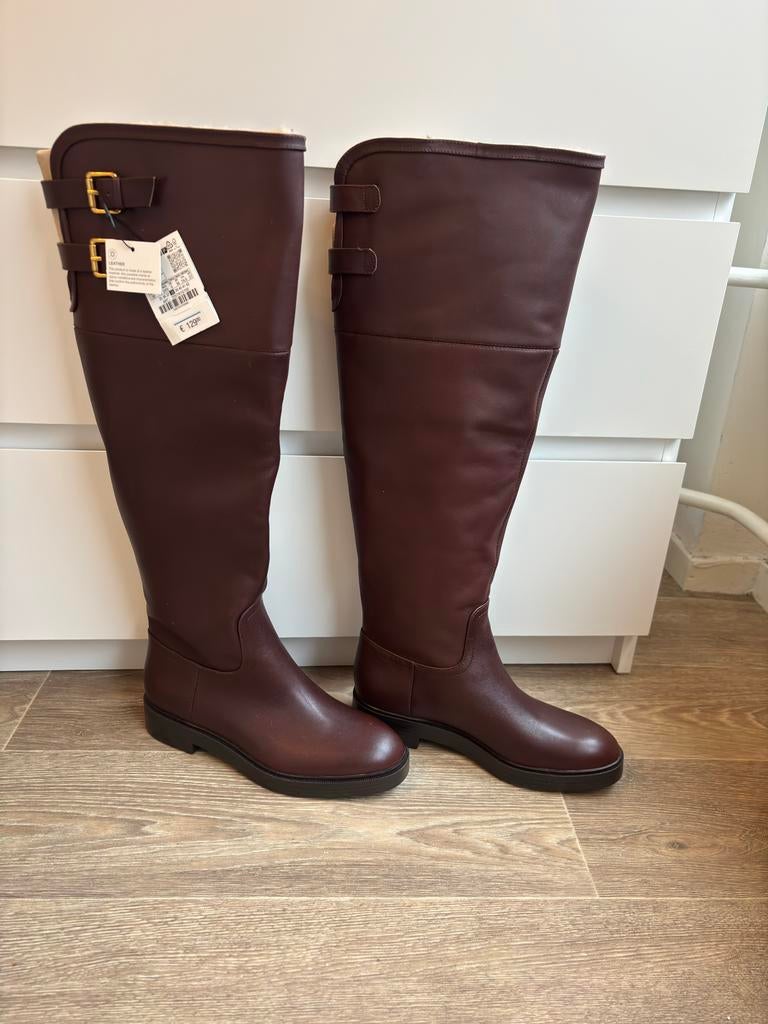 Zara leren laarzen bruin maat 38 met bont, Kleding | Dames, Verzenden, Nieuw, Bruin, Hoge laarzen