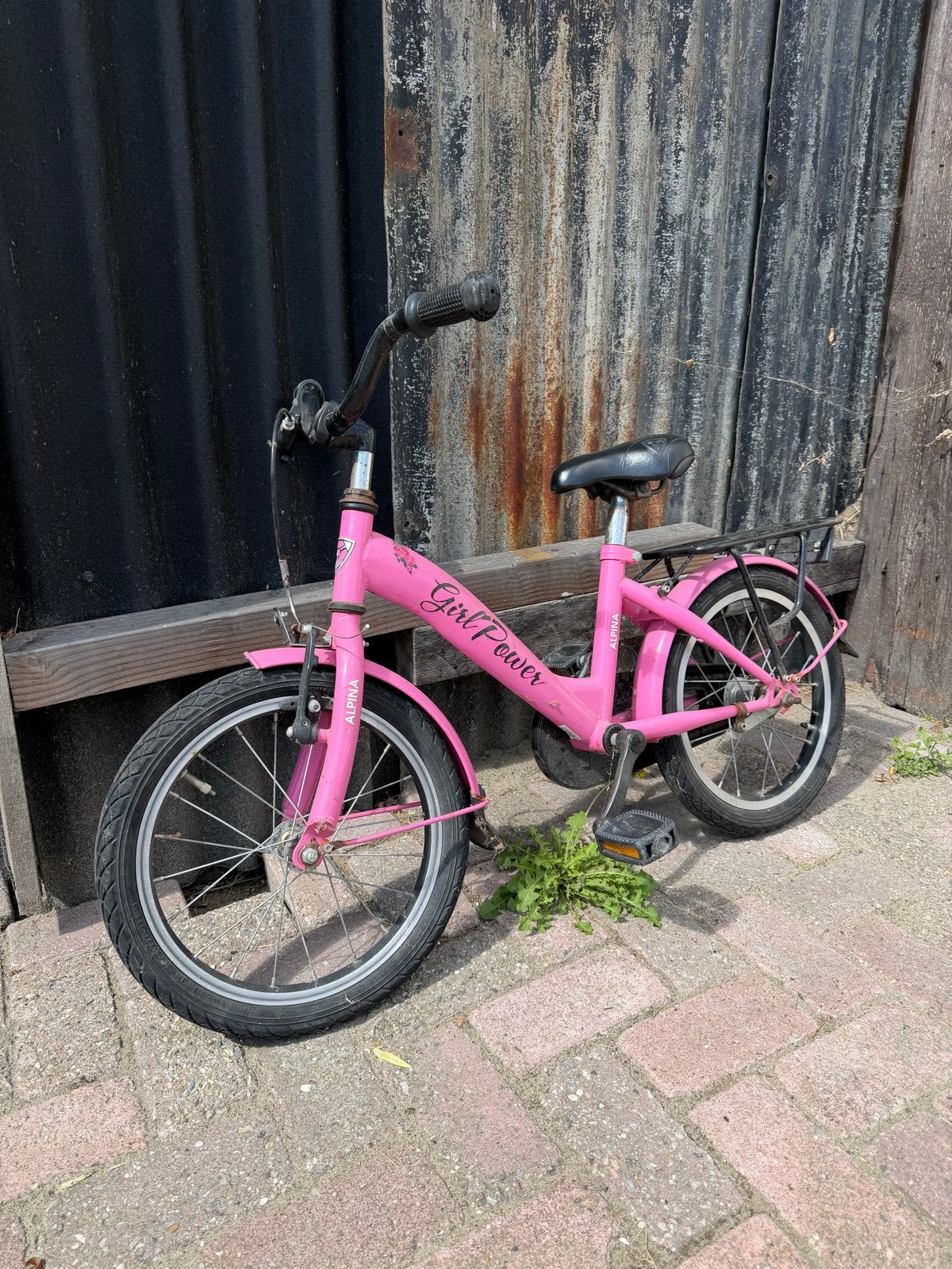 Roze Alpina girlpower 16 inch kinderfiets, Zijwieltjes, Velgrem, Ophalen of Verzenden, 16 tot 20 inch