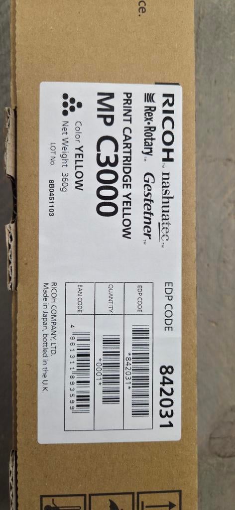 Ricoh MP C3000 Yellow Toner, Ricoh, Hambakenwetering 1, 's-Hertogenbosch, 5231dd, Nieuw, Ophalen of Verzenden