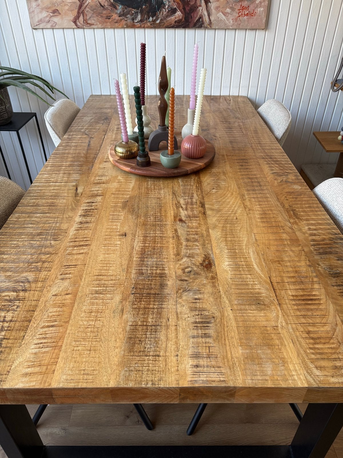 Mangohouten eettafel en salontafel set, Huis en Inrichting, Tafels | Eettafels, Ophalen, Gebruikt, Rond, 50 tot 100 cm