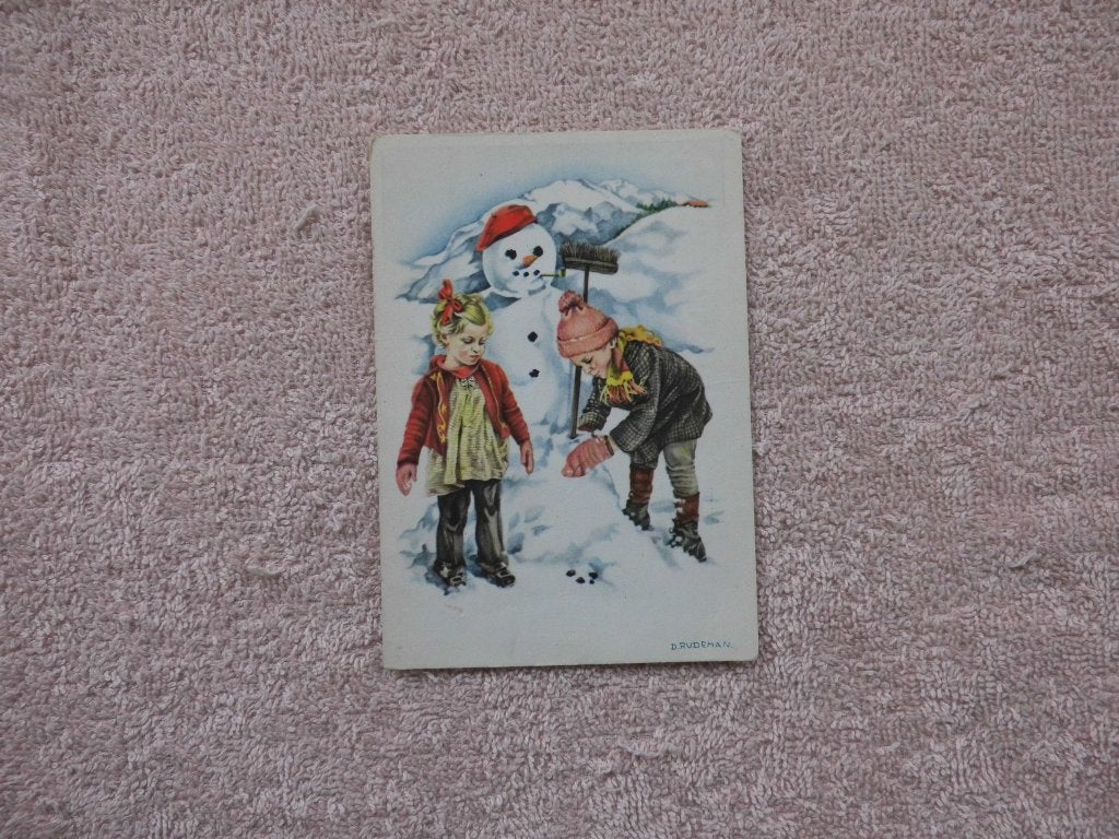 Kinderen maken sneeuwpop (1951), D. Rudeman, Ophalen of Verzenden, 1940 tot 1960, Gelopen, Kinderen