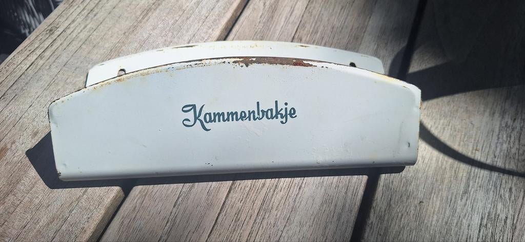 Vintage geëmailleerd 'Kamerbakje' - Wit met zwarte tekst, Ophalen