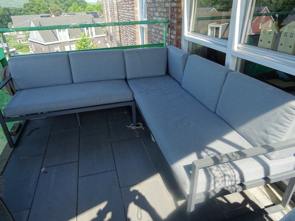 Tuinset loungebank met afdekhoes en voetenbankjes, Tuin en Terras, Ophalen, 5 zitplaatsen, Bank, Aluminium