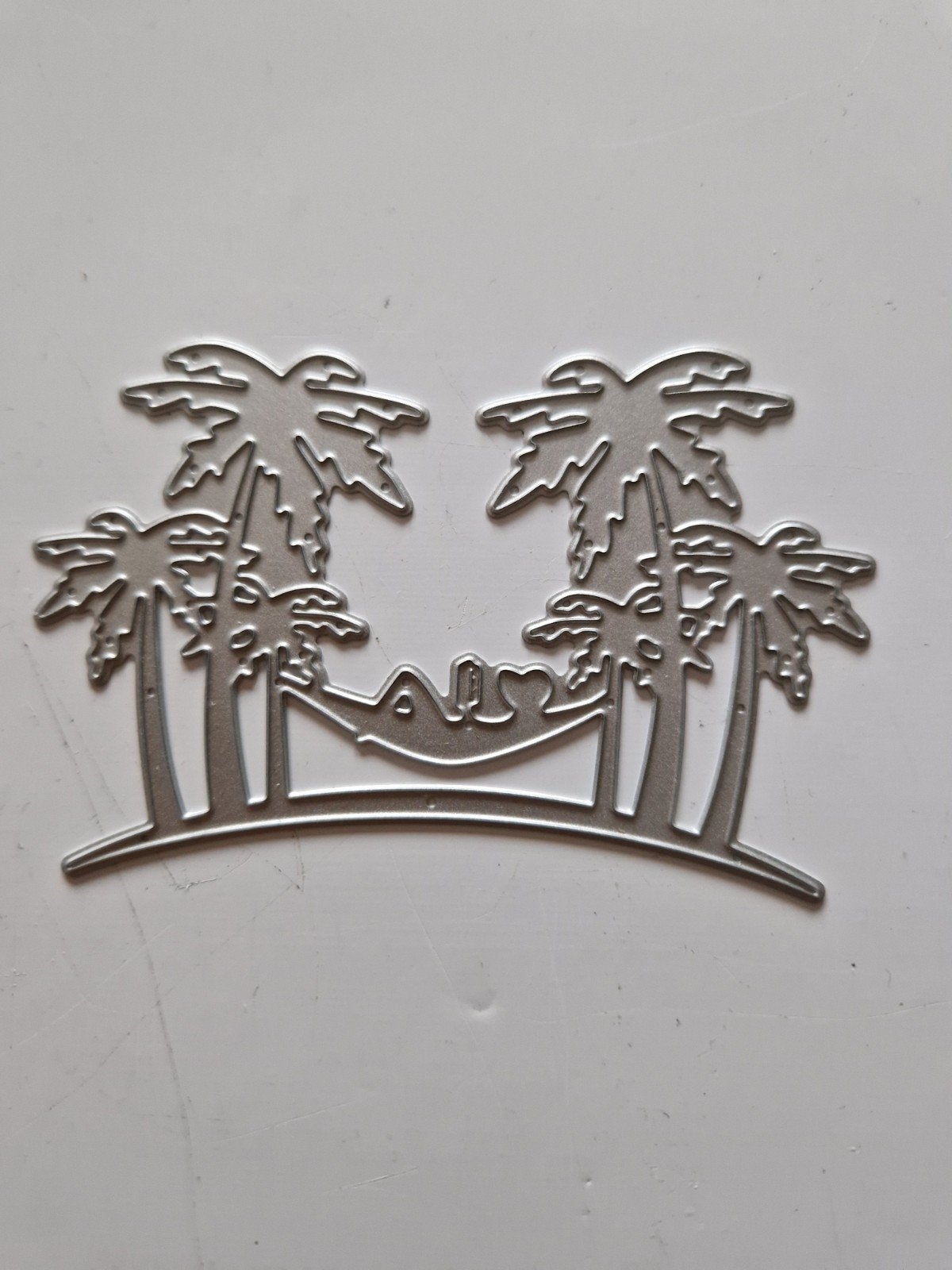 Snijmal Palmbomen met Hangmat - Knutselmateriaal, Geschikt voor snijden, Zee en Strand, Zilver, Nieuw