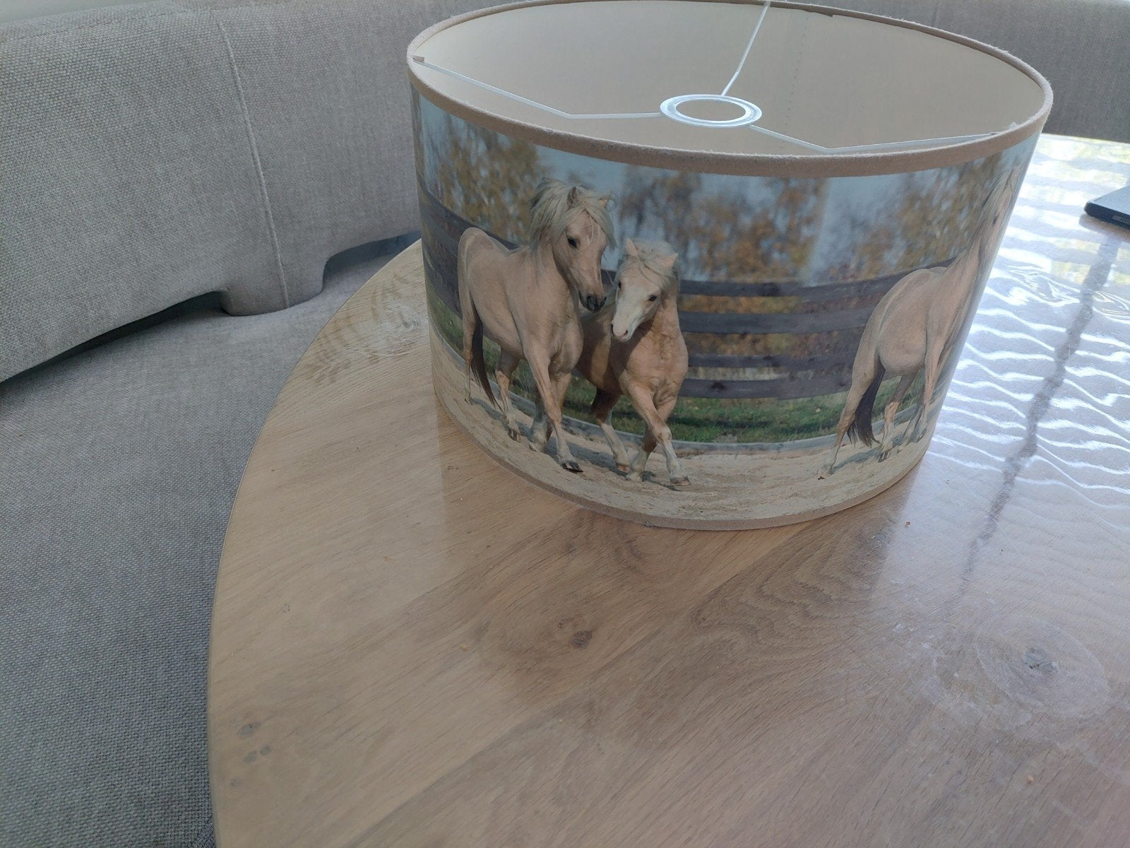 Lampenkap met paardenprint - inclusief pendel en lichtbron, Ophalen, Rond, Zo goed als nieuw, Textiel