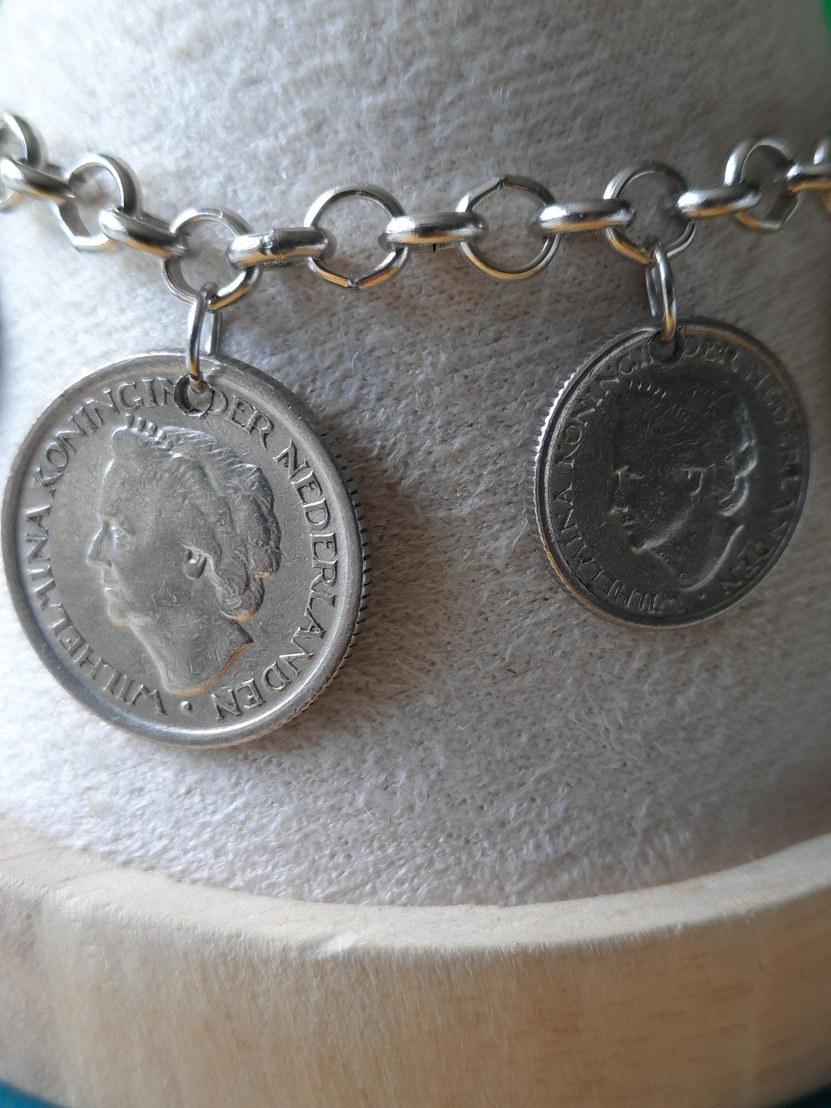 Wilhelmina Dubbeltjes en Kwartjes Armband., Ophalen of Verzenden, Zo goed als nieuw, Zilver, Staal