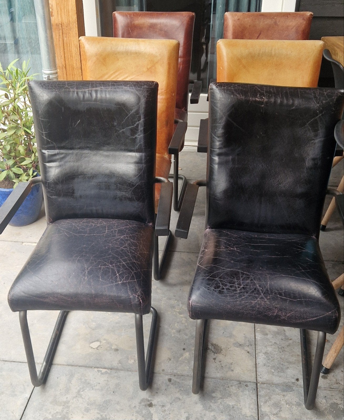 6 eetkamerstoelen leer, Huis en Inrichting, Gebruikt, Bruin, Leer, Ophalen of Verzenden