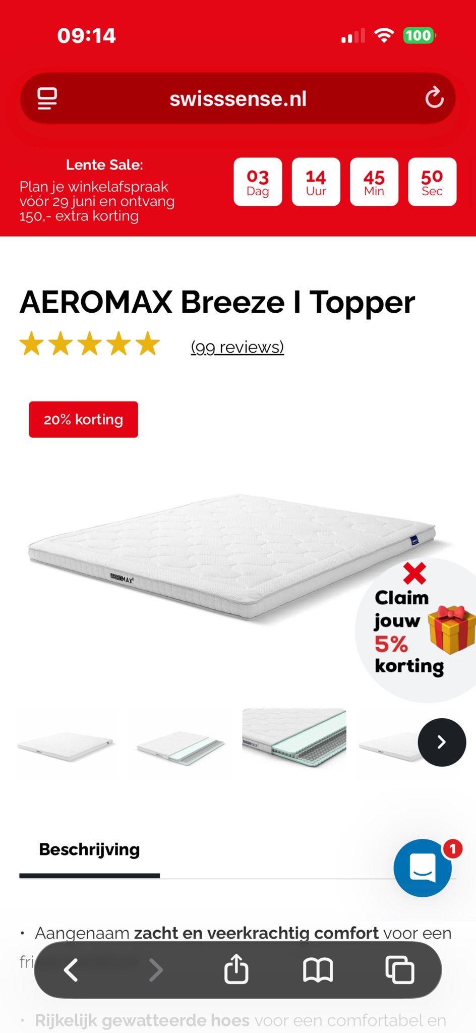 Swiss sence aeromax breedI en ikea vesteroy matrassen, Ophalen, Gebruikt, Tweepersoons, Matras