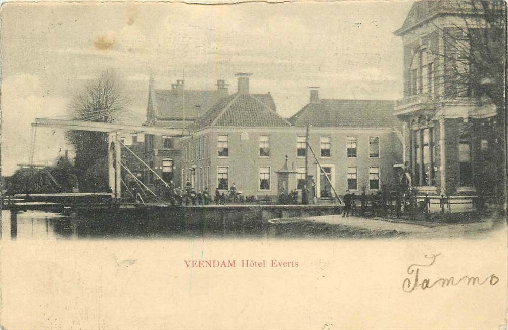 304-096-005 Veendam Hotel Everts, Verzamelen, Ophalen of Verzenden, Voor 1920, Groningen