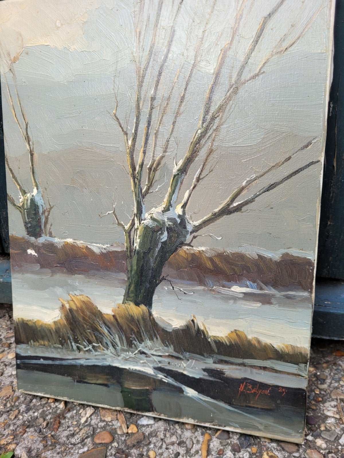Nanne Balyon - Winterlandschap met knotwilgen, Ophalen of Verzenden