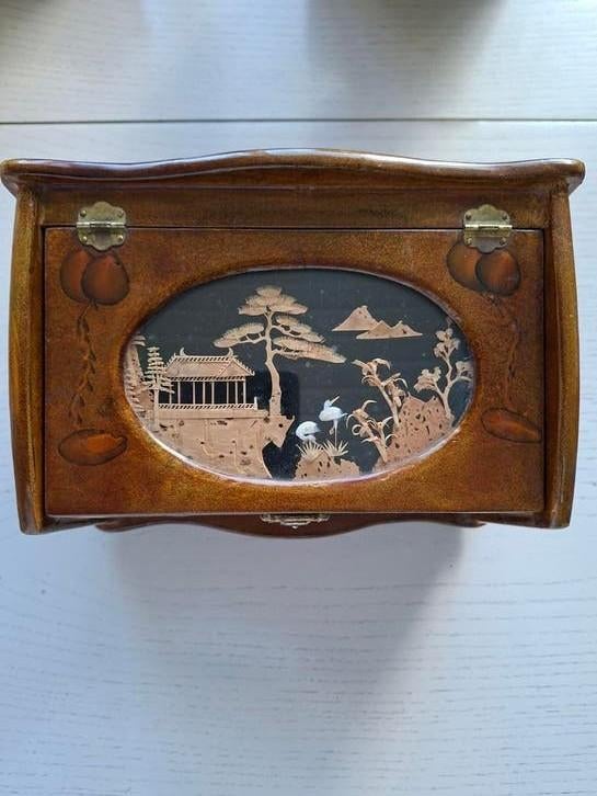 Antiek Chinees sieradenkistje/afbeelding achter glas/1930, Antiek en Kunst, Kunst | Niet-Westerse kunst, Ophalen of Verzenden