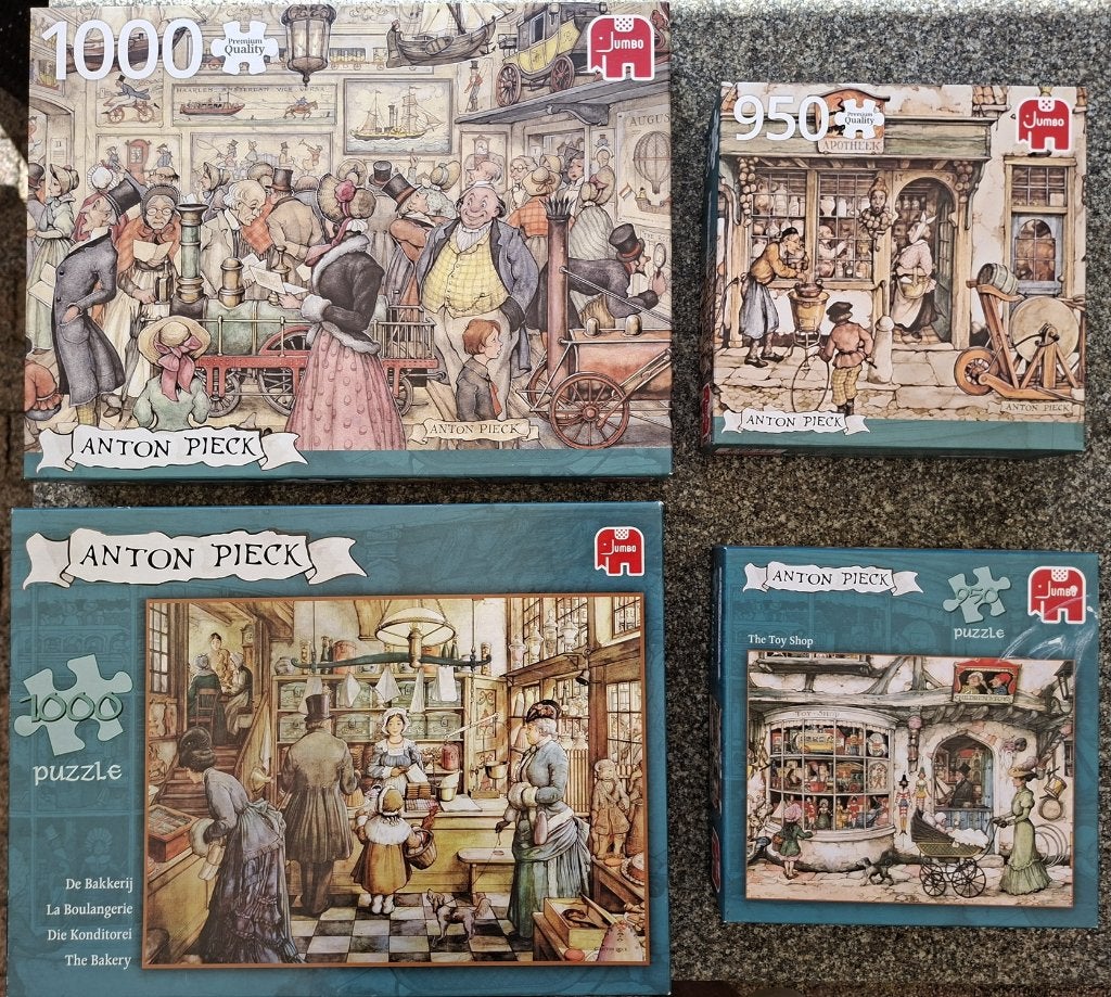 4x Anton Pieck Puzzels, stukjes compleet, €5,- /stuk, Ophalen of Verzenden, Minder dan 500 stukjes, Zo goed als nieuw, Legpuzzel