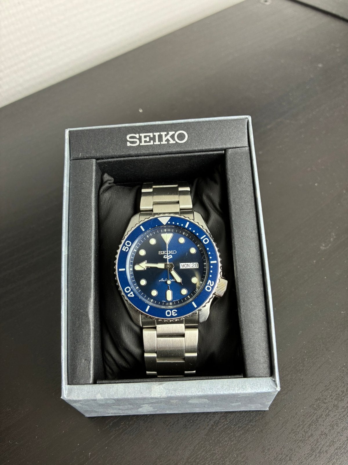 Seiko 5 Sports Automatic SRPD Herenhorloge Blauw, Staal, Polshorloge, Ophalen of Verzenden, Zo goed als nieuw