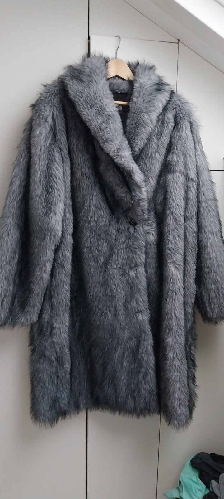 fake fur mantel grijs nepbont nep bont, Ophalen of Verzenden, Nieuw, Maat 46/48 (XL) of groter, Grijs