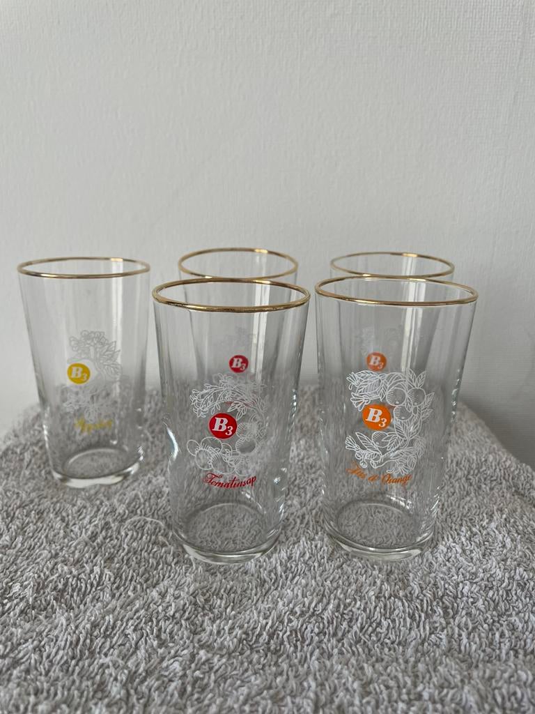 Set van 5 vintage B3 sapglaasjes, Verzamelen, Glas en Borrelglaasjes, Zo goed als nieuw, Overige typen, Ophalen of Verzenden