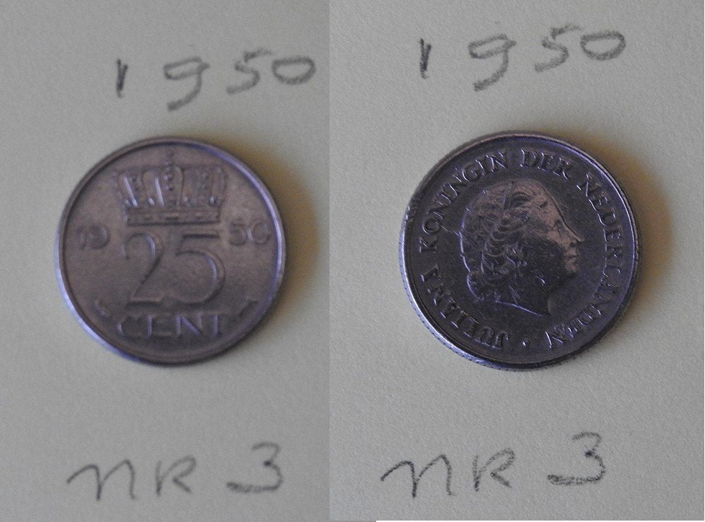 Kwartjes jaren 50, Verzenden, Koningin Juliana, 25 cent, Losse munt