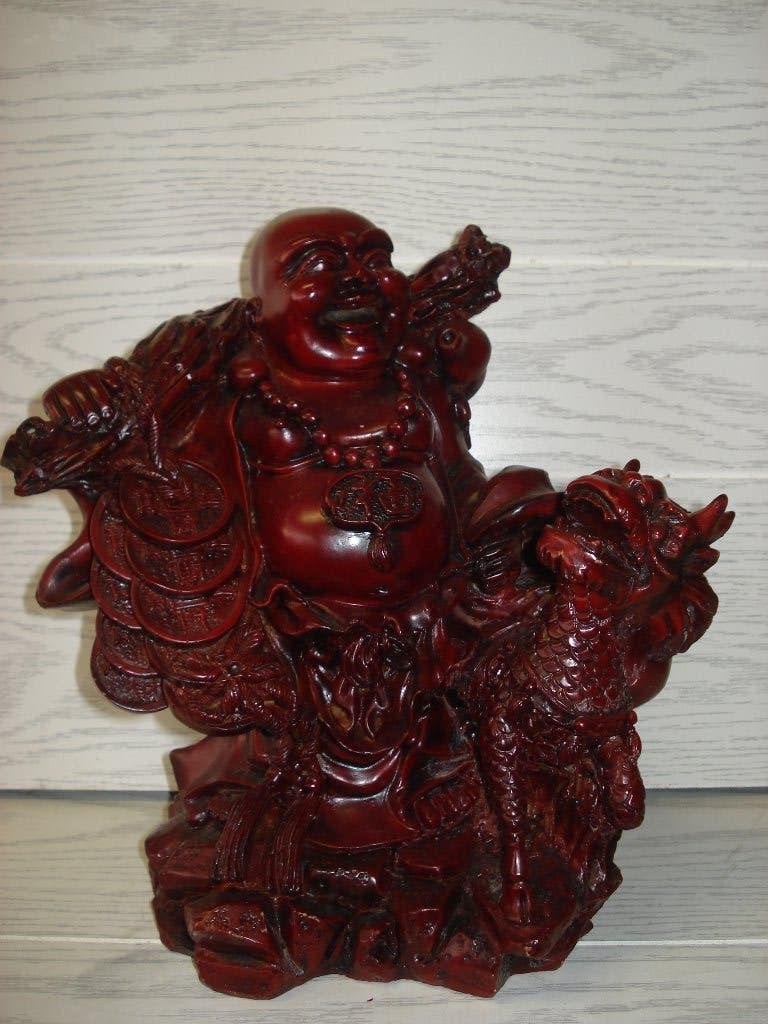 Zwaar buddha beeld Rood met draak  / Puntgaaf, Ophalen of Verzenden, Zo goed als nieuw