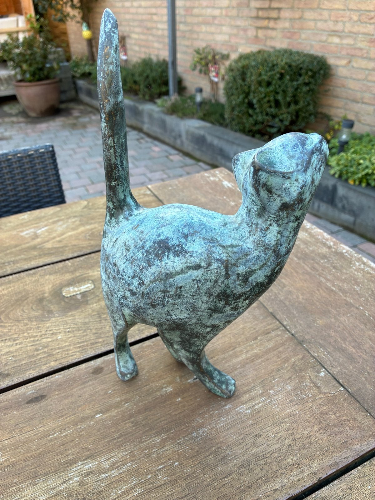 Bronzen Kat Beeld - Uniek Decoratief Stuk, Ophalen, 20 - 50 cm, Beeld, Meerkleurig