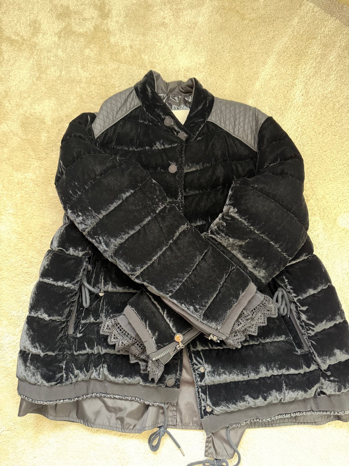 Moncler fluwelen donsjas - Zwart - Maat 42/44 (L), Ophalen of Verzenden, Zo goed als nieuw, Maat 42/44 (L), Zwart