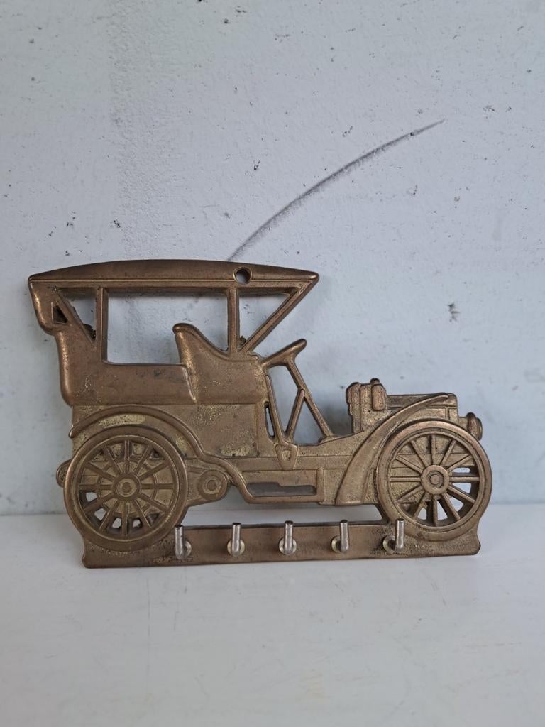 Vintage messing sleutel/handdoekenrek antieke auto jaren 70, Antiek en Kunst, Antiek | Koper en Brons, Ophalen of Verzenden