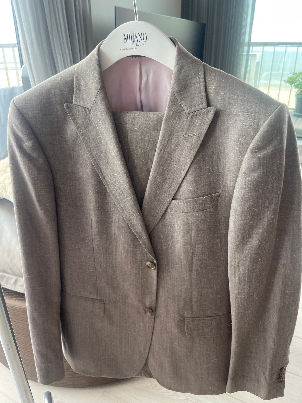 McGregor Linnen Wol Pak - Tailored Fit met Roze Voering, Ophalen of Verzenden, Zo goed als nieuw, Maat 52/54 (L), Grijs