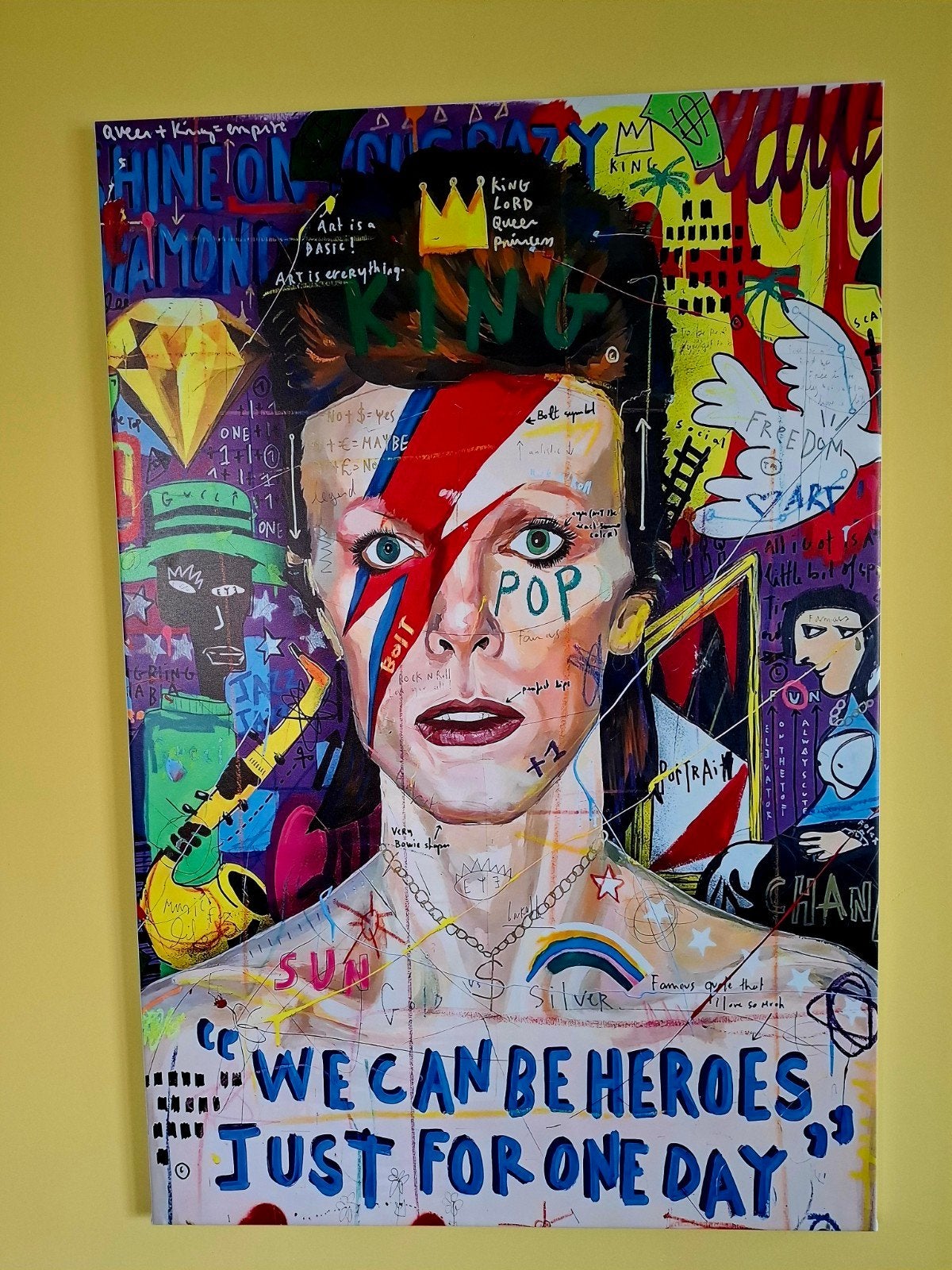 Banksy David Bowie Pop-Art Canvas in Houten Lijst 120 bij 80, Ophalen