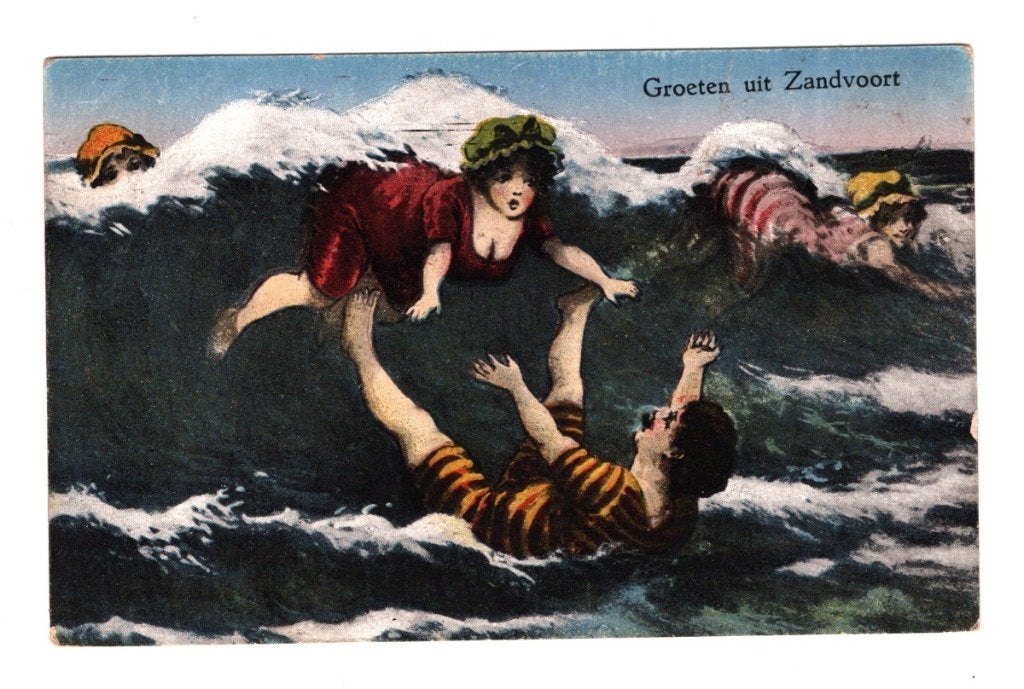 Oude Ansichtkaart Zandvoort Badgasten Golven Gelopen 1923, Ophalen of Verzenden, 1920 tot 1940, Gelopen