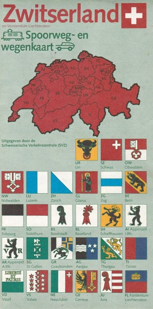 Oude Spoorweg- en wegenkaart van Zwitserland, Verzamelen, Ophalen of Verzenden, Zo goed als nieuw, Trein, Overige typen