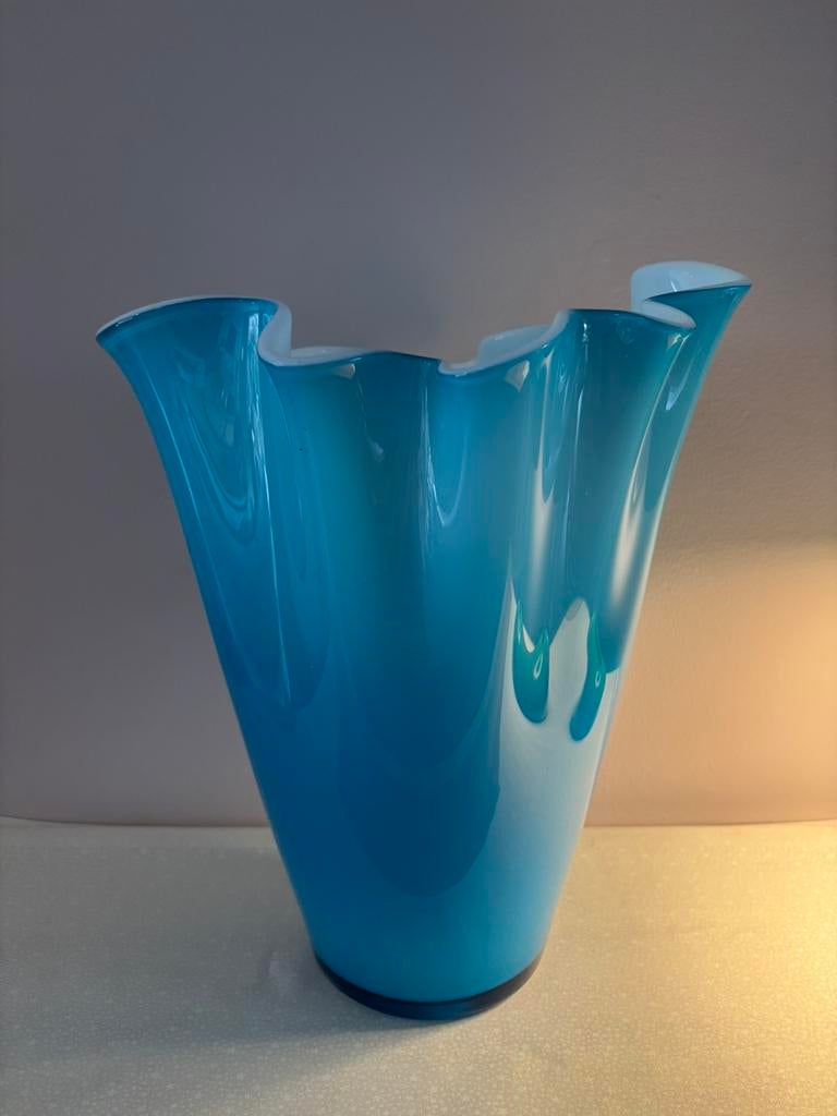 Vintage Fazoletto Muranoglas vaas groot, Antiek en Kunst, Verzenden