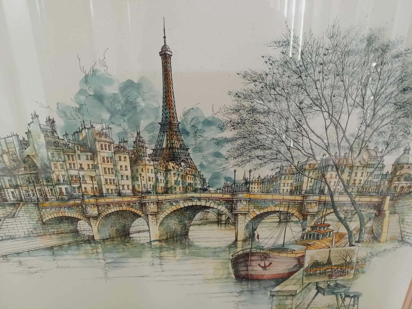 ❤️ vintage prent Eiffeltoren Parijs in lijst 78x67 cm, Ophalen, Gebruikt, 1980 tot heden, Buitenland